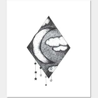 Dotwork moon Posters and Art